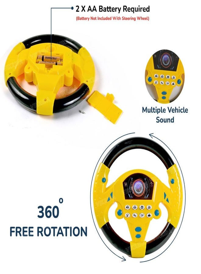 VikriDA Steering Wheel Pretend Adventure Toy for Kids | Early Education Driving Steering Wheel with Music (Yellow) - Image 3